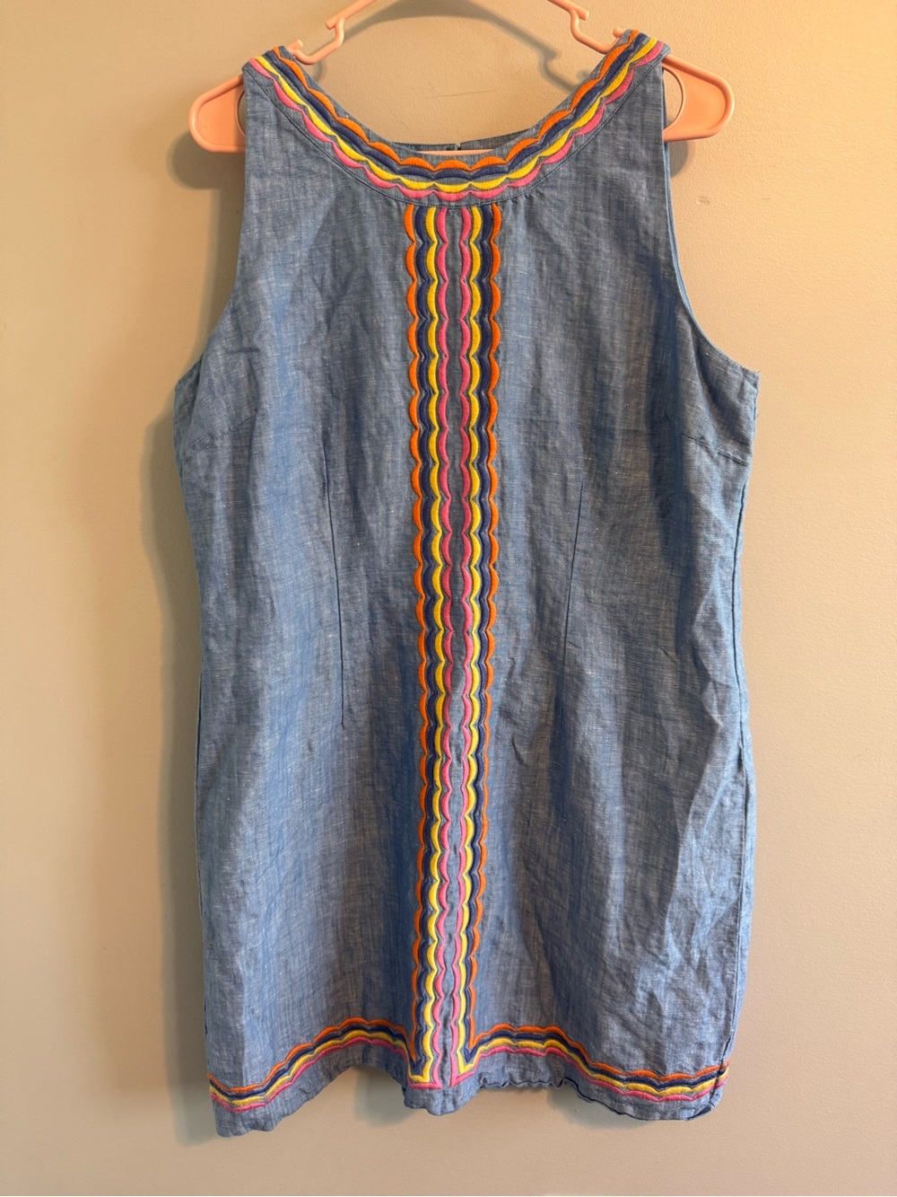 NWOT Talbots Sleeveless Shift linen cotton blend Dress with Multicolor Trim 14P
